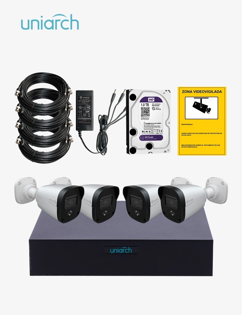 Kit CCTV UNIARCH autoinstalable 4 cámaras bullet ECO