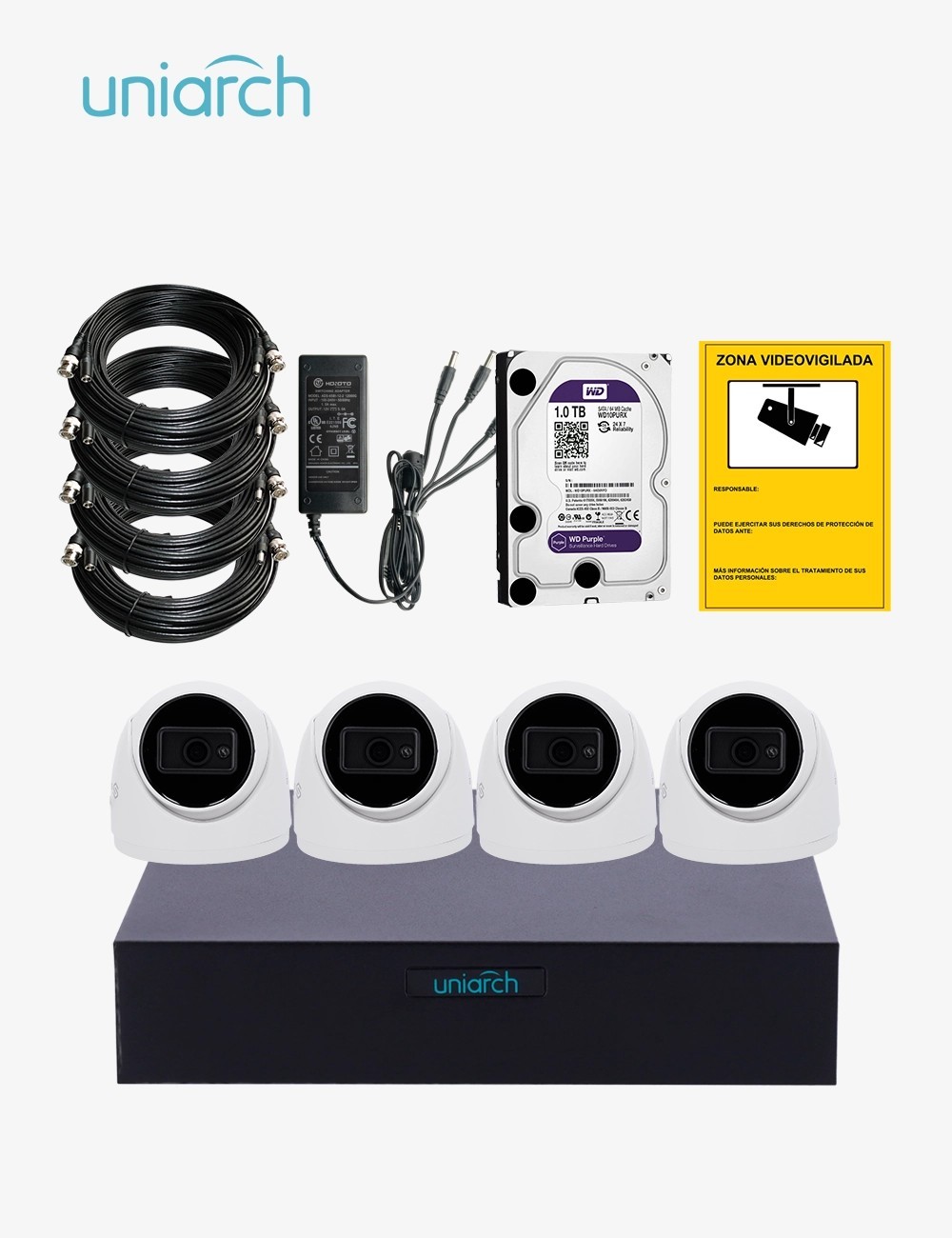 Kit CCTV UNIARCH autoinstalable 4 cámaras turret ECO