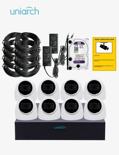 Kit CCTV UNIARCH autoinstalable 8 cámaras turret ECO