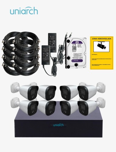 Kit CCTV UNIARCH autoinstalable 8 cámaras bullet ECO