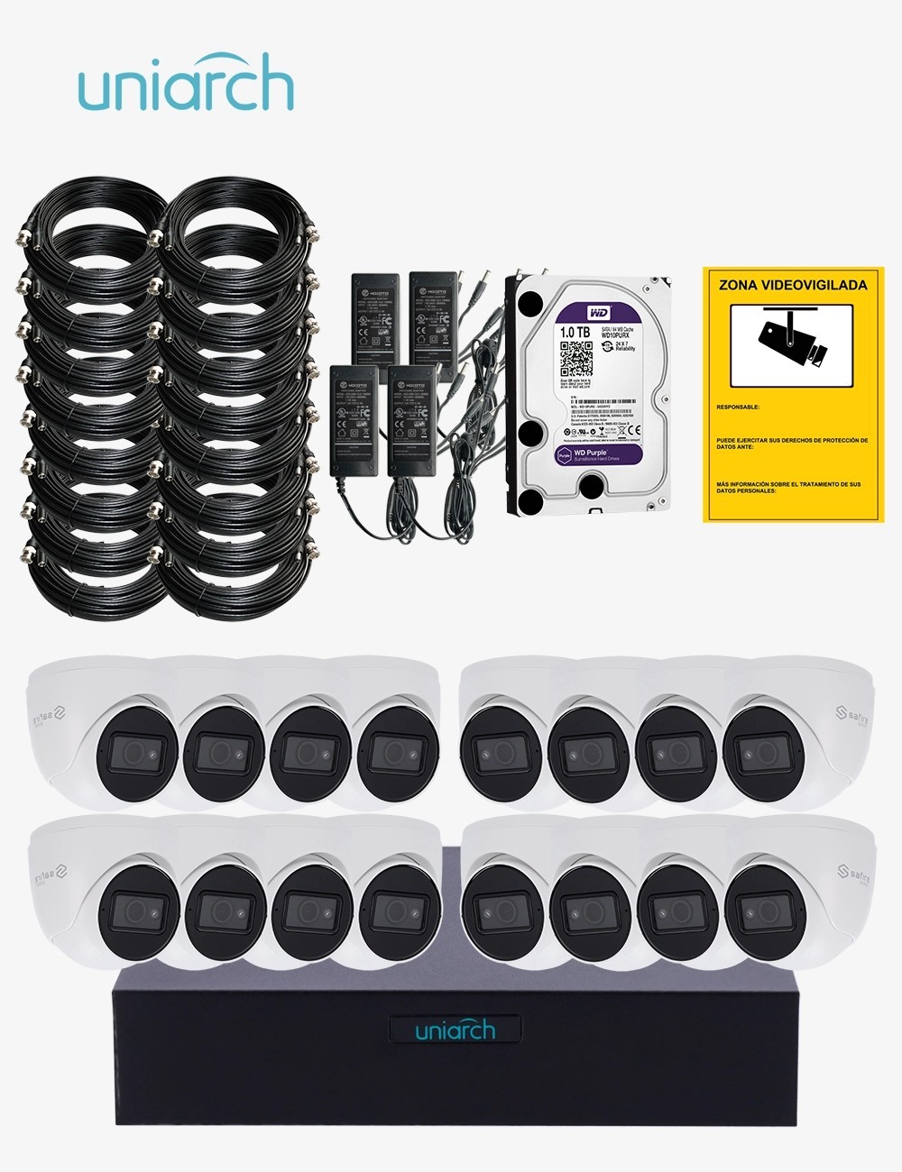 Kit CCTV UNIARCH autoinstalable 16 cámaras turret ECO