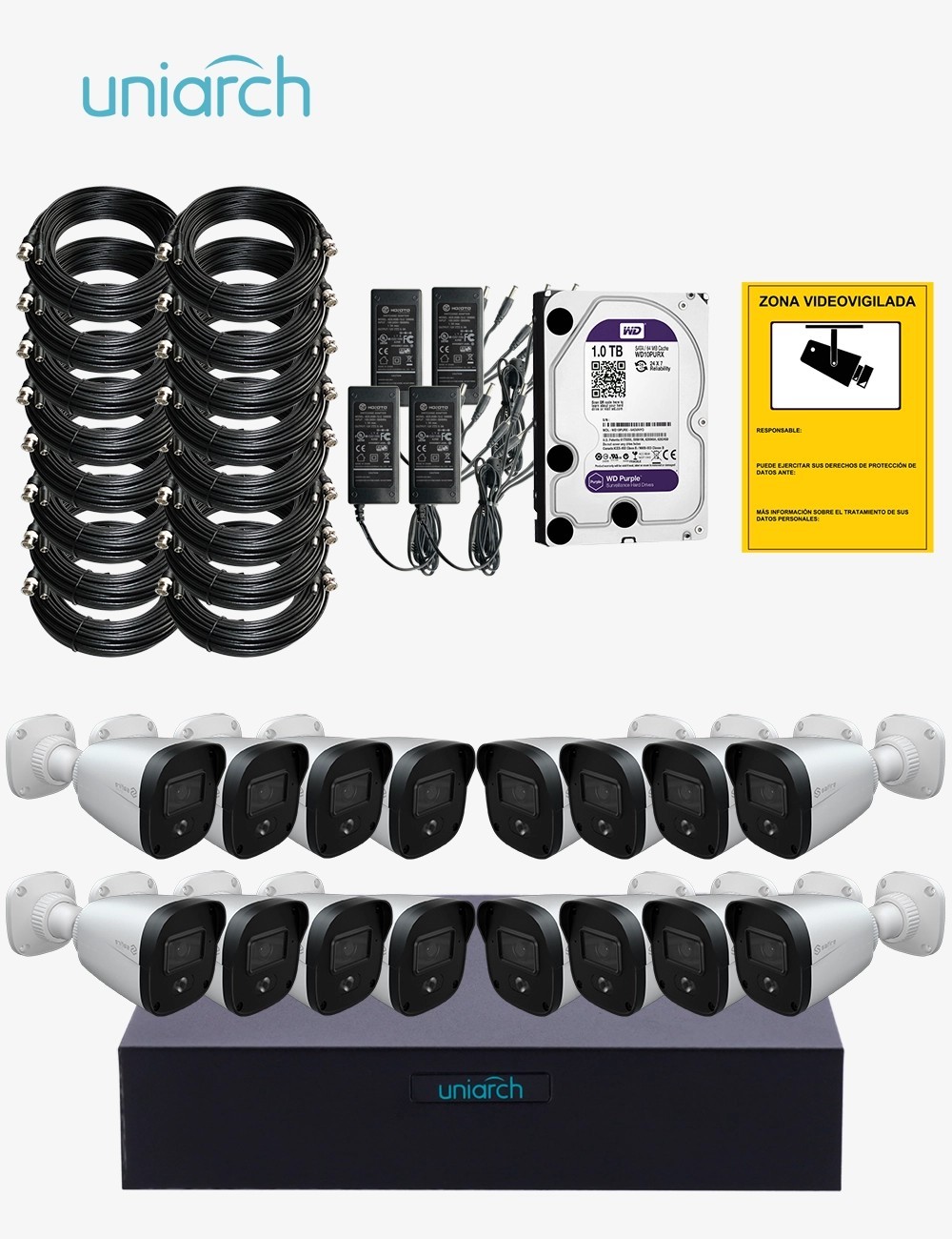 Kit CCTV UNIARCH autoinstalable 16 cámaras bullet ECO