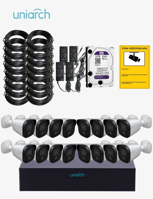 Kit CCTV UNIARCH autoinstalable 16 cámaras bullet ECO