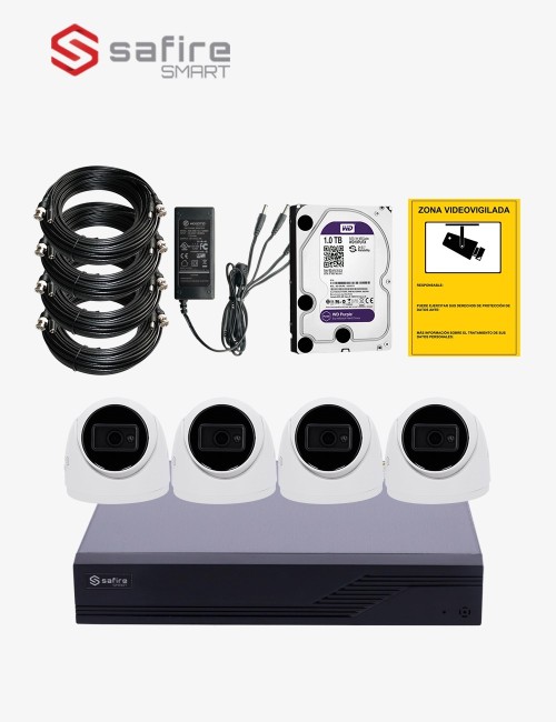 Kit CCTV SAFIRE autoinstalable 4 cámaras turret ECO+