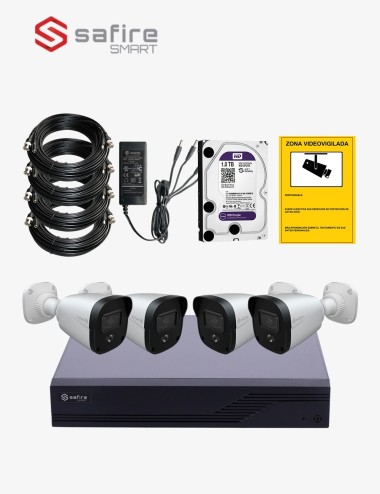 Kit CCTV SAFIRE autoinstalable 4 cámaras bullet ECO+