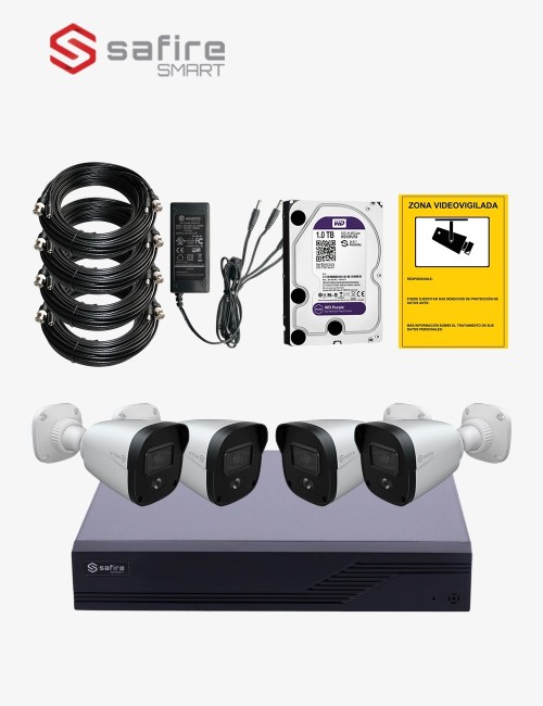 Kit CCTV SAFIRE autoinstalable 4 cámaras bullet ECO+