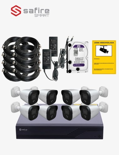 Kit CCTV SAFIRE autoinstalable 8 cámaras bullet ECO+