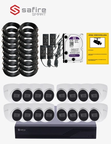 Kit CCTV SAFIRE autoinstalable 16 cámaras turret ECO+