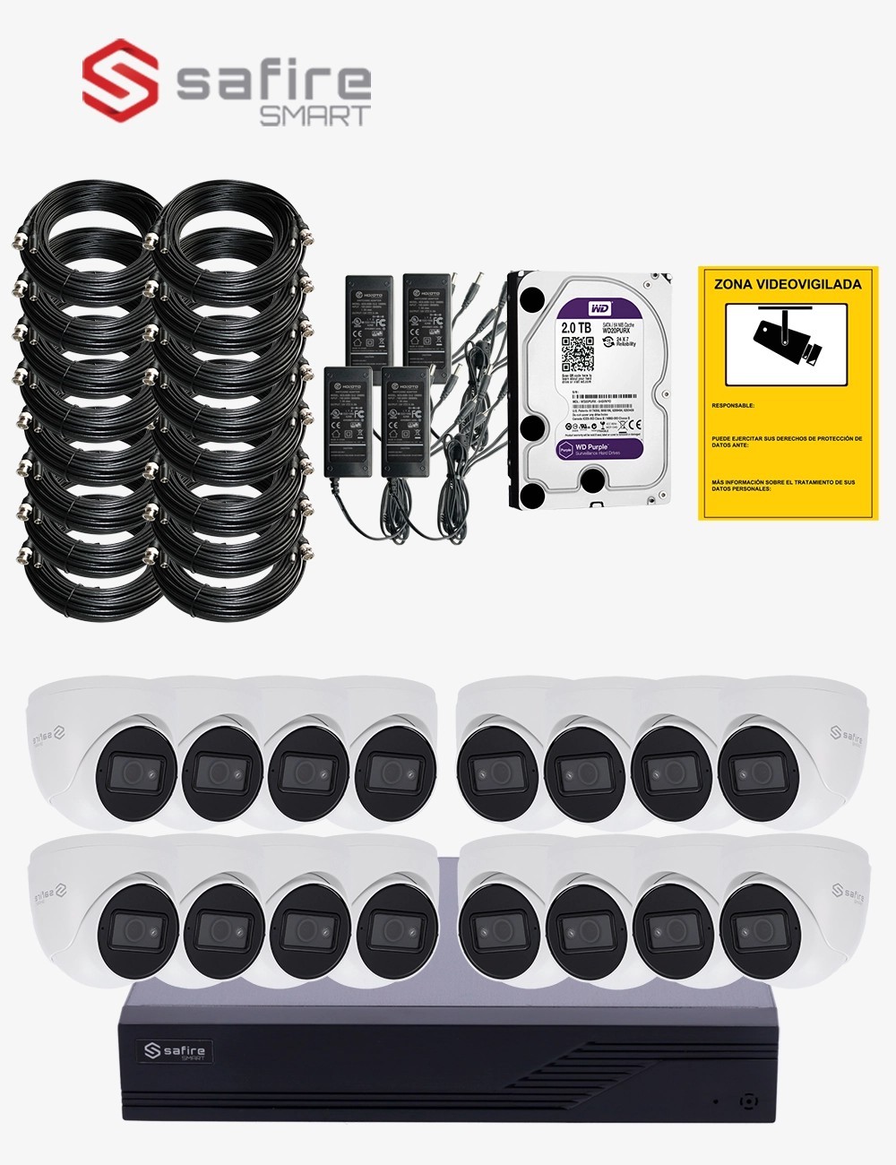 Kit CCTV SAFIRE autoinstalable 16 cámaras turret ECO+