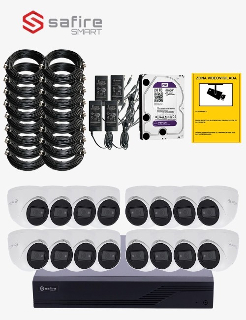 Kit CCTV SAFIRE autoinstalable 16 cámaras turret ECO+