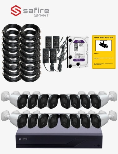 Kit CCTV SAFIRE autoinstalable 16 cámaras bullet ECO+