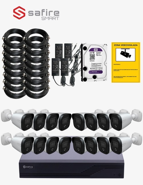 Kit CCTV SAFIRE autoinstalable 16 cámaras bullet ECO+