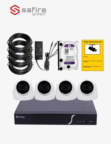 Kit CCTV SAFIRE autoinstalable 4 cámaras turret MED