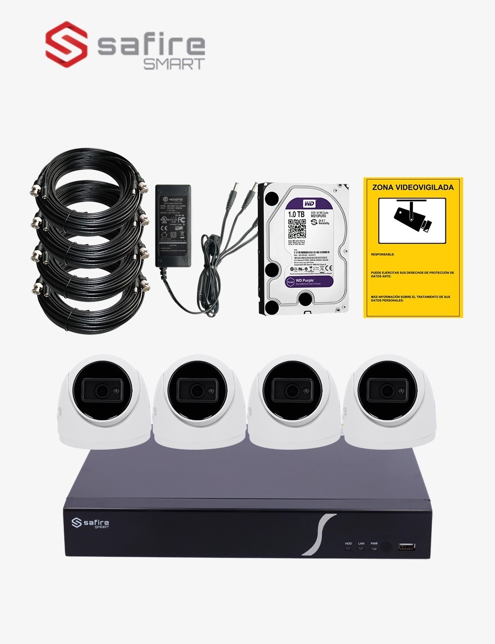 Kit CCTV SAFIRE autoinstalable 4 cámaras turret MED