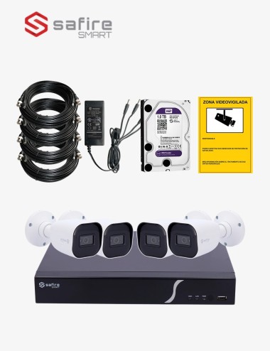 Kit CCTV SAFIRE autoinstalable 4 cámaras bullet MED