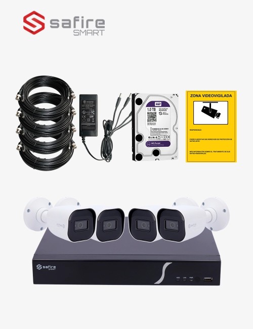 Kit CCTV SAFIRE autoinstalable 4 cámaras bullet MED