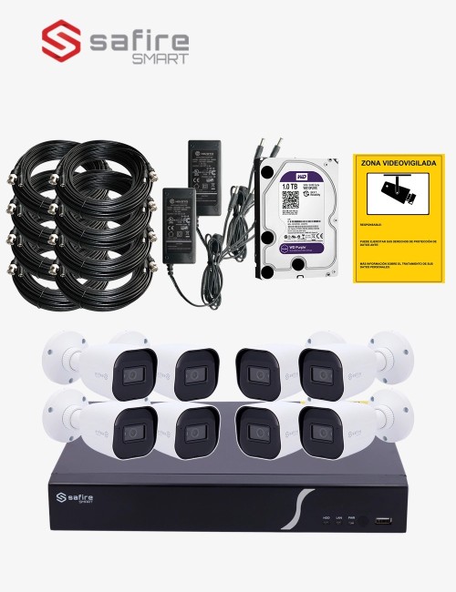 Kit CCTV SAFIRE autoinstalable 8 cámaras bullet MED