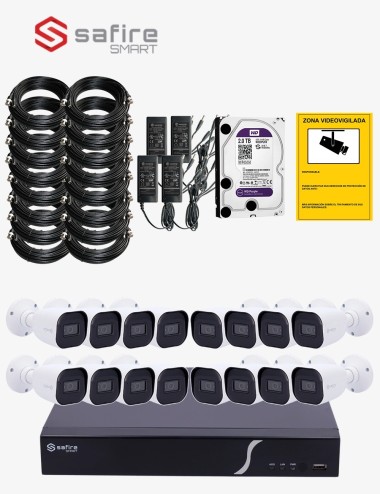 Kit CCTV SAFIRE autoinstalable 16 cámaras bullet MED