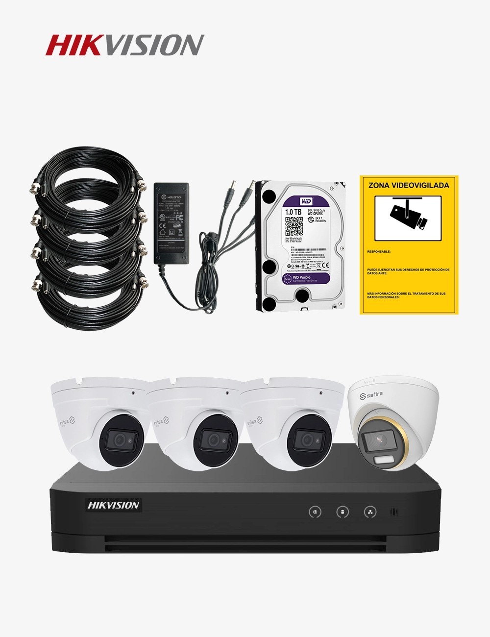 Kit CCTV HIKVISION autoinstalable 4 cámaras turret PRO