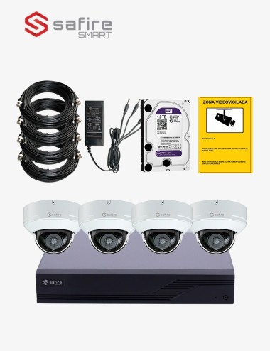 Kit CCTV SAFIRE autoinstalable 4 cámaras domo antivandálicas ECO+