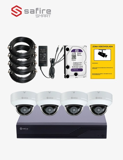 Kit CCTV SAFIRE autoinstalable 4 cámaras domo antivandálicas ECO+