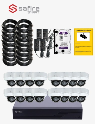 Kit CCTV SAFIRE autoinstalable 16 cámaras domo antivandálicas ECO+