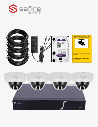Kit CCTV SAFIRE autoinstalable 4 cámaras domo antivandálicas MED