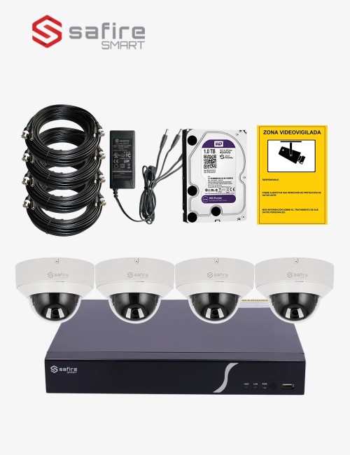 Kit CCTV SAFIRE autoinstalable 4 cámaras domo antivandálicas MED
