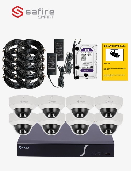 Kit CCTV SAFIRE autoinstalable 8 cámaras domo antivandálicas MED