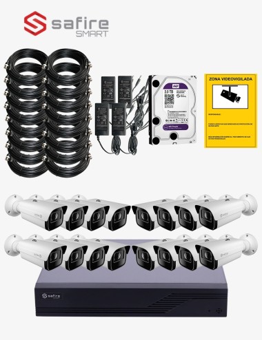 Kit CCTV SAFIRE autoinstalable 16 cámaras bullet varifocales antivandálicas ECO+