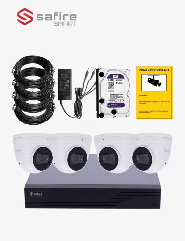 Kit CCTV SAFIRE autoinstalable 4 cámaras turret varifocales ECO+