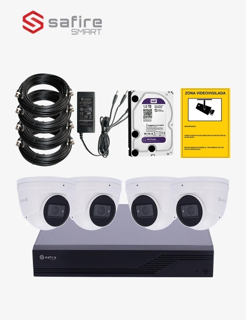 Kit CCTV SAFIRE autoinstalable 4 cámaras turret varifocales ECO+