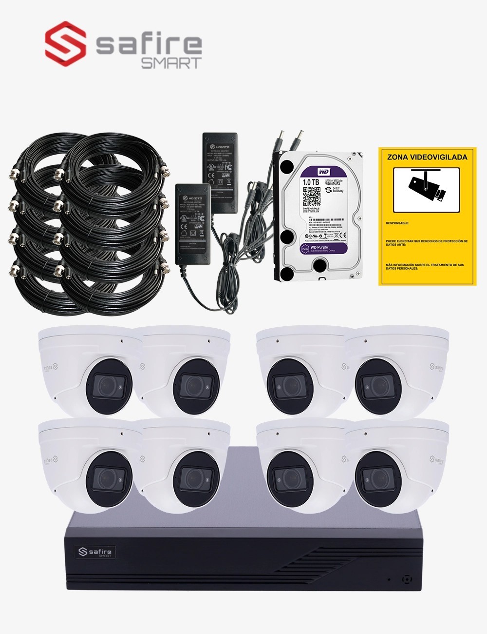 Kit CCTV SAFIRE autoinstalable 8 cámaras turret varifocales ECO+