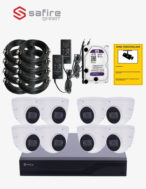 Kit CCTV SAFIRE autoinstalable 8 cámaras turret varifocales ECO+