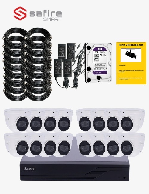 Kit CCTV SAFIRE autoinstalable 16 cámaras turret varifocales ECO+