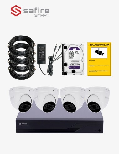 Kit CCTV SAFIRE autoinstalable 4 cámaras turret varifocales MED