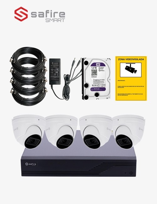 Kit CCTV SAFIRE autoinstalable 4 cámaras turret varifocales MED