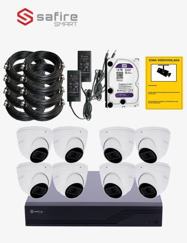 Kit CCTV SAFIRE autoinstalable 8 cámaras turret varifocales MED