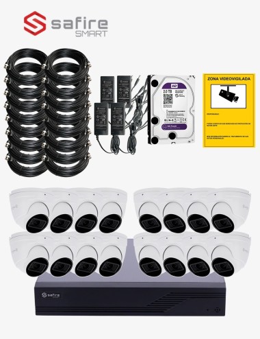 Kit CCTV SAFIRE autoinstalable 16 cámaras turret varifocales MED