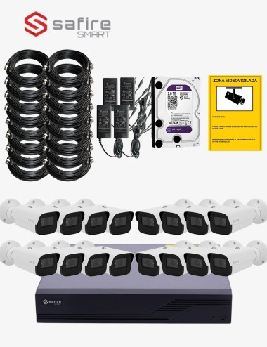 Kit CCTV SAFIRE autoinstalable 16 cámaras bullet varifocales MED