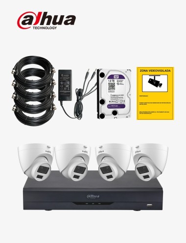 Kit CCTV DAHUA autoinstalable 4 cámaras domo ECO+