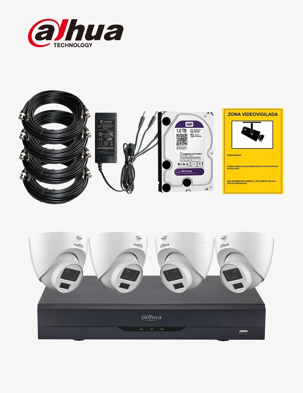 Kit CCTV DAHUA autoinstalable 4 cámaras domo ECO+