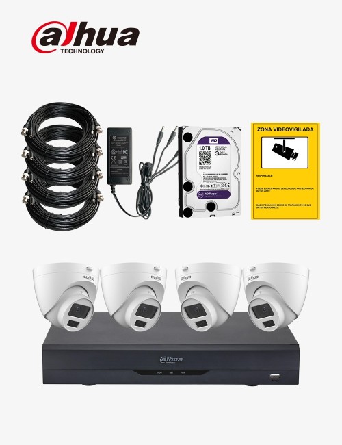 Kit CCTV DAHUA autoinstalable 4 cámaras domo ECO+