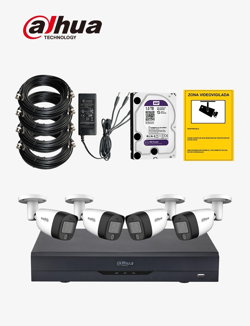 Kit CCTV DAHUA autoinstalable 4 cámaras bullet ECO+