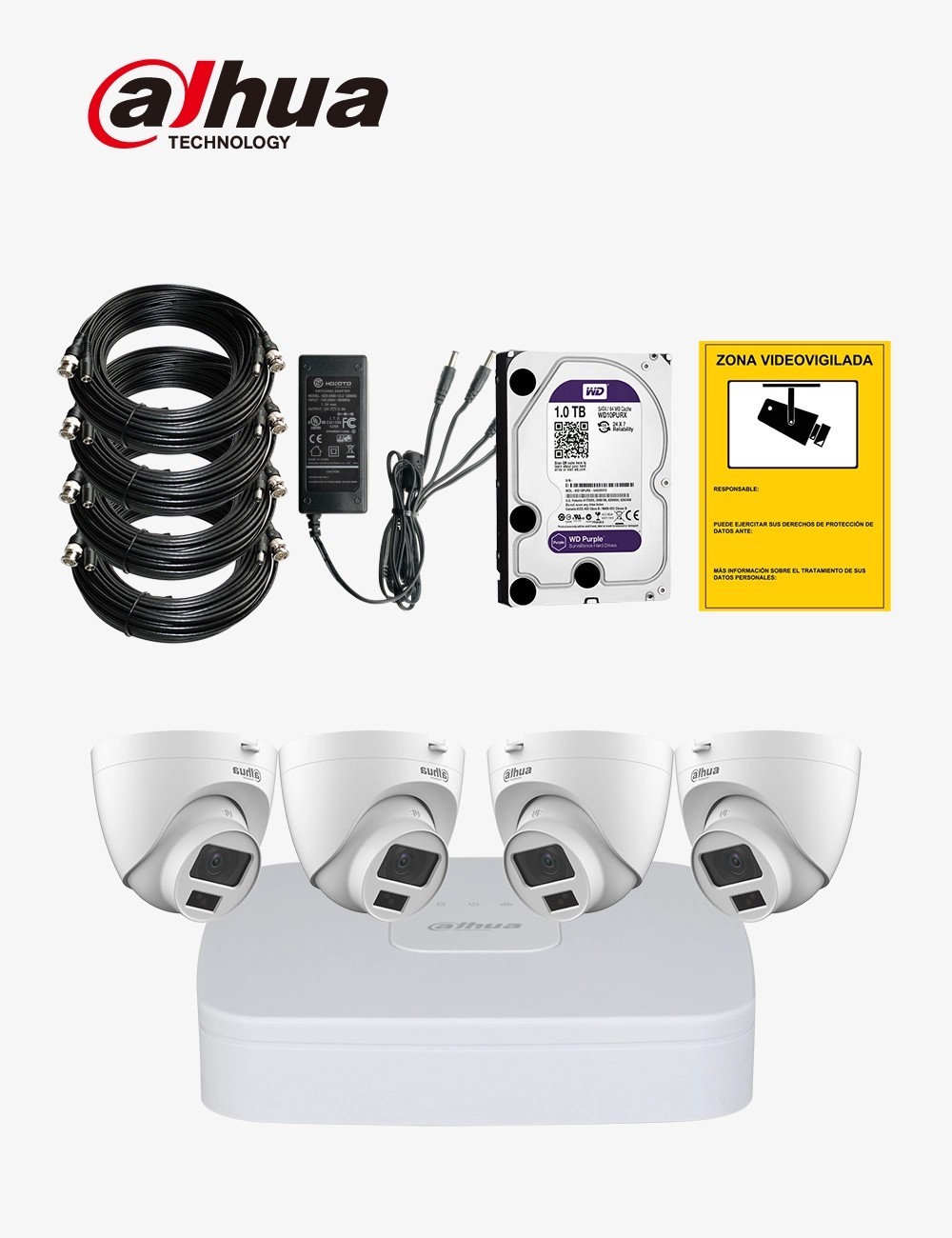 Kit CCTV DAHUA autoinstalable 4 cámaras domo ECO