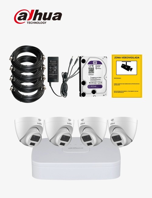 Kit CCTV DAHUA autoinstalable 4 cámaras domo ECO