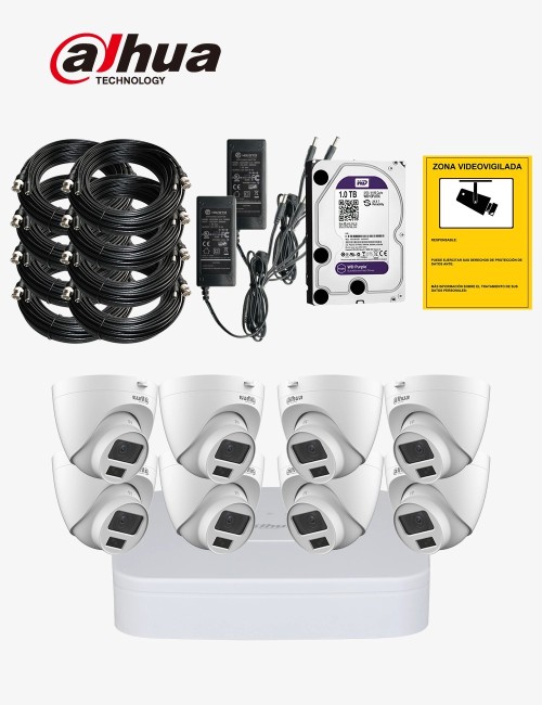 Kit CCTV DAHUA autoinstalable 8 cámaras domo ECO
