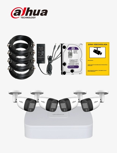 Kit CCTV DAHUA autoinstalable 4 cámaras bullet ECO