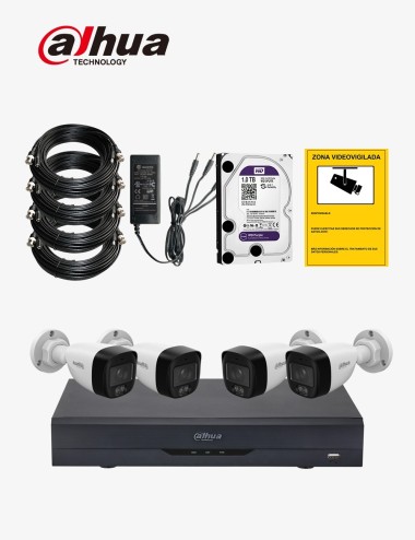 Kit CCTV DAHUA autoinstalable 4 cámaras bullet WDR ECO+