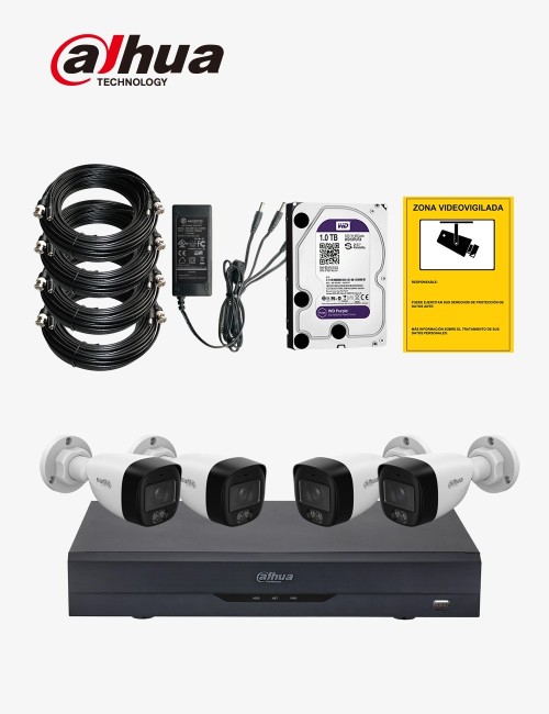 Kit CCTV DAHUA autoinstalable 4 cámaras bullet WDR ECO+